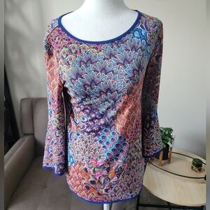 Coco Bianco Womens Multicolor Polyester Round Neck Long Sleeve Top Blouse PS